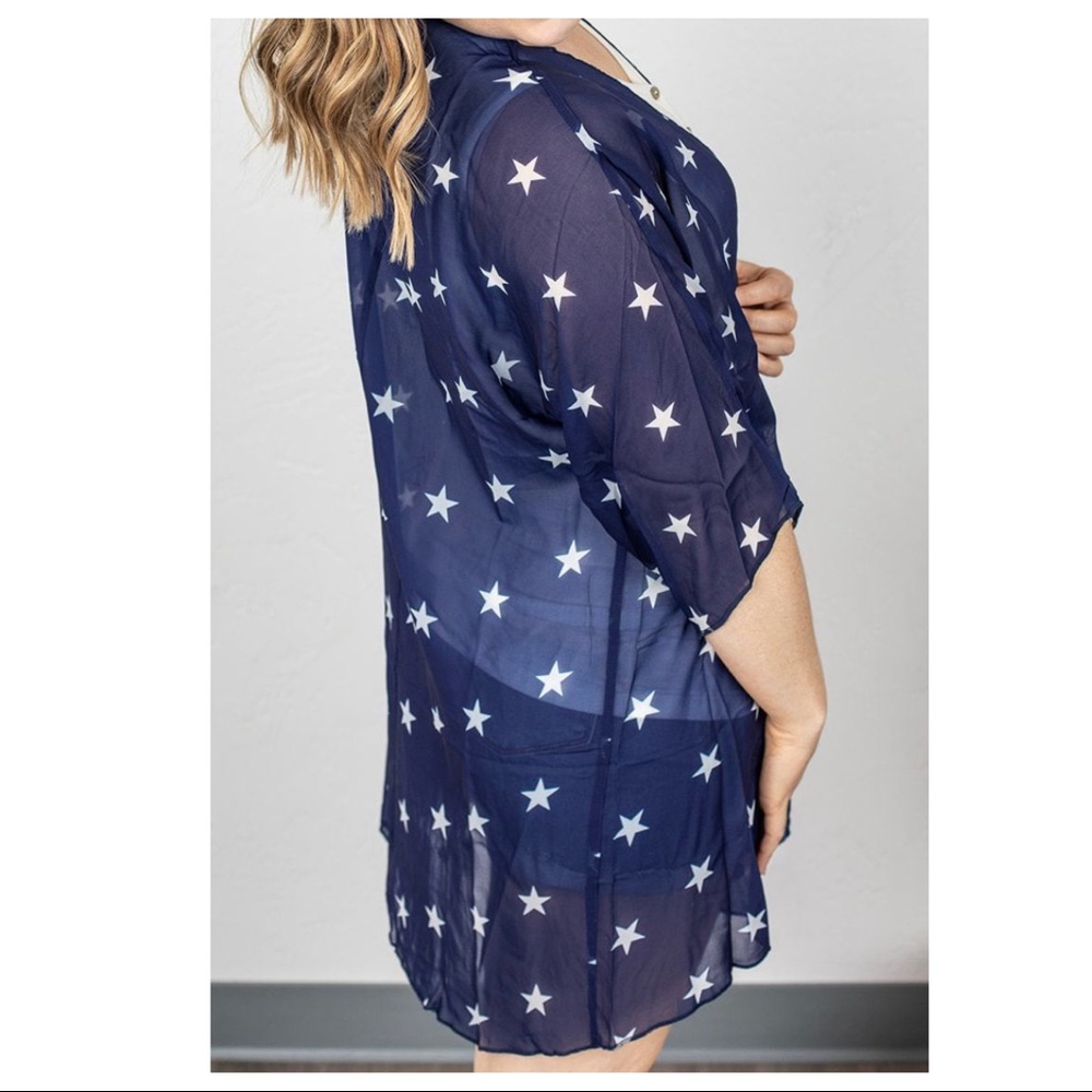 SOLD-NWT L&B {Boutique} Flag Star Kimono Duster Cardigan - Picture 4 of 10
